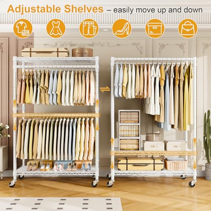 ULIFHOME Rolling Clothes Rack, Clothing Racks for Hanging Clothes, White - color: White, size: P4 Plus