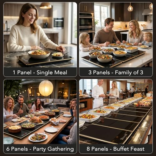 Electric Warming Tray for Buffet Party - 8 Panels Electric Glass Top Heating Plate, 8 Level Temp Control Easy Clean Surface Overheat Protection and Timer: for Busy Hosts Party Dinners and Holiday Meal - color: 8-black