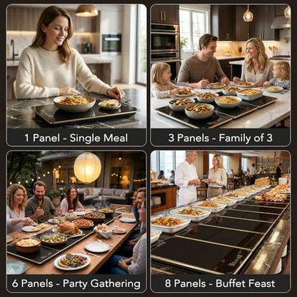 Electric Warming Tray for Buffet Party - 8 Panels Electric Glass Top Heating Plate, 8 Level Temp Control Easy Clean Surface Overheat Protection and Timer: for Busy Hosts Party Dinners and Holiday Meal - color: 8-black