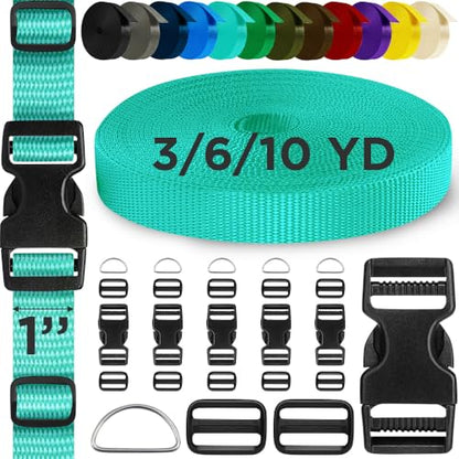 TECEUM 1" Nylon Strap Kit with Buckles, Turqouise 6 yards Repair Set - color: Turqouise, size: 1" - 6 yards, style: 6 Buckle - 12 Slides - 6 D-rind
