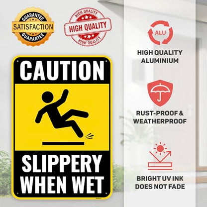 2PC Caution Slippery When Wet Sign, 10 x 7 Inches - Aluminum