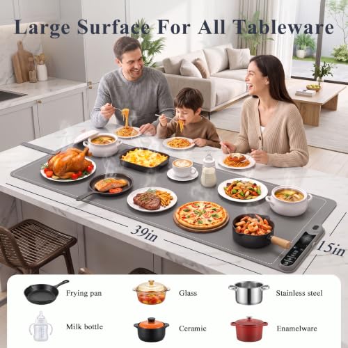 Warming Mat for Food, 39"x15", 7 Heat Levels, 8-Hour Timer, Fast Heat - size: 39“x15”