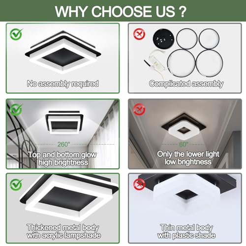 CANEOE Black Led Hallway Light Fixtures 6000K Cold White LED Modern Ceiling Light Fixtures Acrylic Square Flush Mount Ceiling Lamp for Bedroom Kitchen Bathroom Hallway Ceilings Lighting - color: Black&White, size: 1 Pack