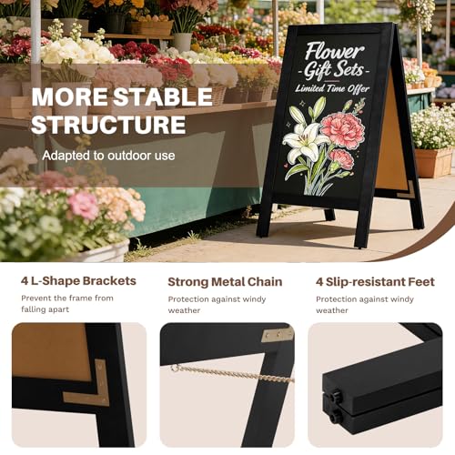 4 THOUGHT Heavy Duty A-Frame Magnetic Chalkboard 40"x20", Black - color: Black - Heavy Duty Series