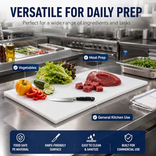 Commercial Cutting Board, Plastic Poly Kitchen Board Dishwasher Safe, Heavy Duty Food Prep Surface for Restaurant Use (20"L x 15"W x 0.57"Th) - color: White, size: 20"L x 15"W