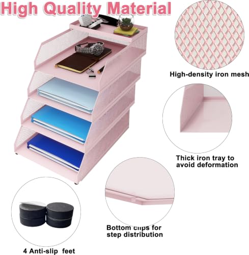 Natwind 4-Tier Stackable Metal Mesh Desk Paper Tray Organizer,Pink - color: Pink, size: 4 tier