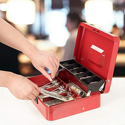 Cash Box with Money Tray and Combination Lock, Money Box for Cash Register - color: Red