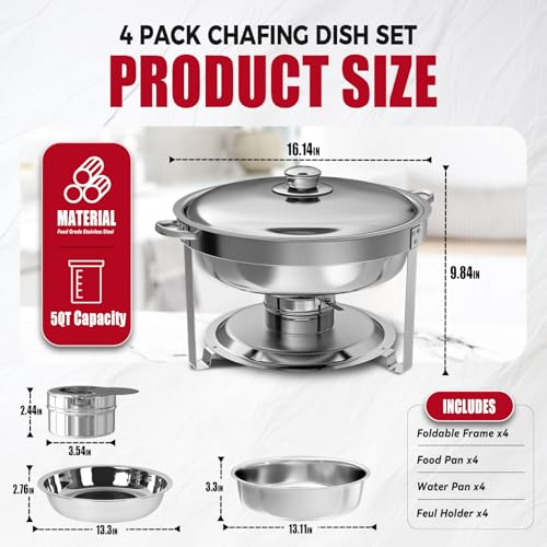 IMACONE Round Chafing Dish Buffet, 4 Pack, 5QT, Stainless Steel Chafer - color: Silver