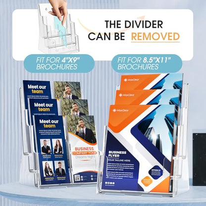 MaxGear Acrylic Brochure Holder 8.5 x 11 with Divider, 3 Tier, 1 Pack - size: 8.5"x11"-3 Tier