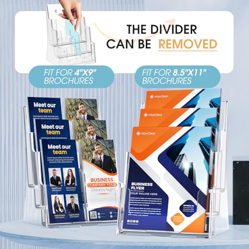 MaxGear Acrylic Brochure Holder 8.5 x 11 with Divider, 3 Tier, 1 Pack - size: 8.5"x11"-3 Tier