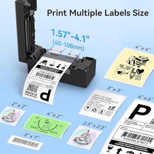Bluetooth Thermal Shipping Label Printer, Wireless 4x6 Shipping Label Printer, Compatible with Android, iPhone, Mac & Windows, Widely Used for, Amazon, Shopify, Etsy, USPS(Black) - color: Black