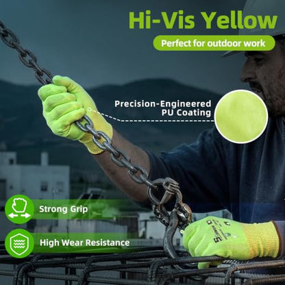 Schwer 12 Pairs ANSI A6 Cut Resistant Gloves, Breathable, CR3186, M - color: Yellow, size: Medium