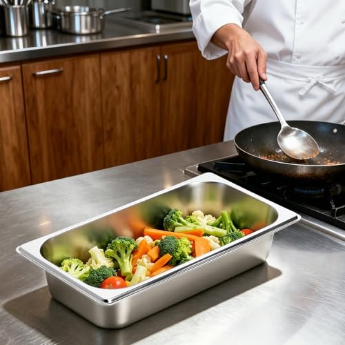 GOLDEN KEY 6 Pack 1/3 Hotel Pans，2.5" Deep 1/3 Size Stainless Steel Steam Table Pan Anti-Jam Food Pan Chafing Pan for Hotel, Party, Buffet, Chafing Dishes, Catering Supplies - color: 1/3, size: 2-1/2" Deep