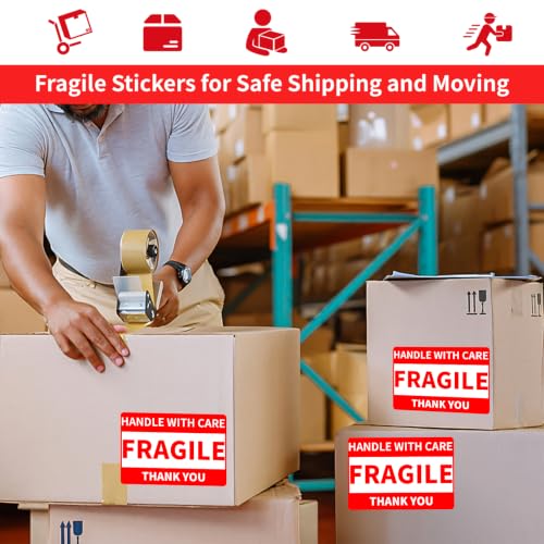 Fragile Stickers 2" x 3", Handle with Care Labels, Permanent Adhesive Small Shipping Stickers for Mailing, Packing, Personal Moving & Small Packages (2roll 1000 Pcs) - size: 2" x 3"