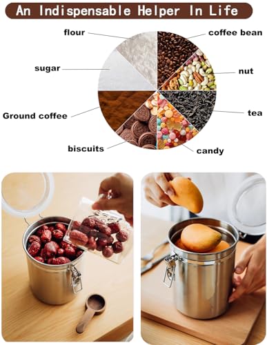 Coffee Canister 4 Pcs Stainless Steel Food Container with Clear Lids Airtight Container Stackable Canisters Kitchen Pantry Storage for Cereal, Snacks, Candy, Herbs, Spices, Sugar, Tea (1.8L Silver-4) - color: 1.8L Silver-4
