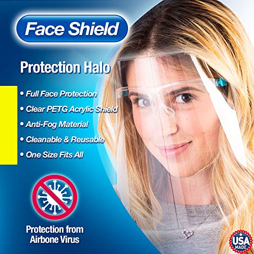 ArtToFrames Protective Face Shield 5 Blue Glasses 5 Shields, Fully Transparent Face and Eye Protection from Droplets and Saliva with Reusable Glasses and Replaceable Shield, Anti-Fog PPE - color: Blue, size: 5 Pack