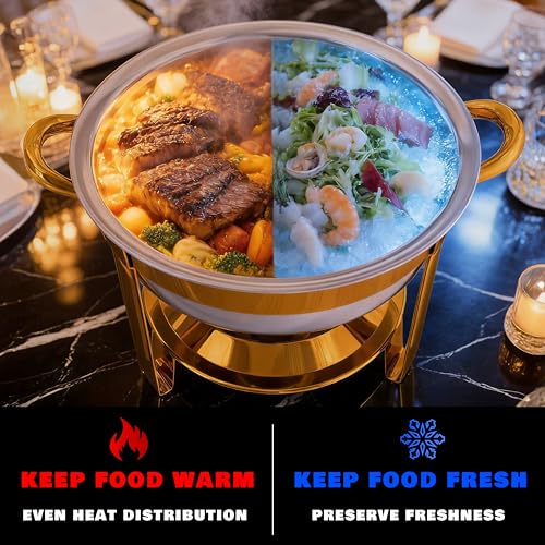 Chafing Dishes for Buffet, 4 Pack 7QT Round Gold, Pre-Assembled Stands - color: Gold
