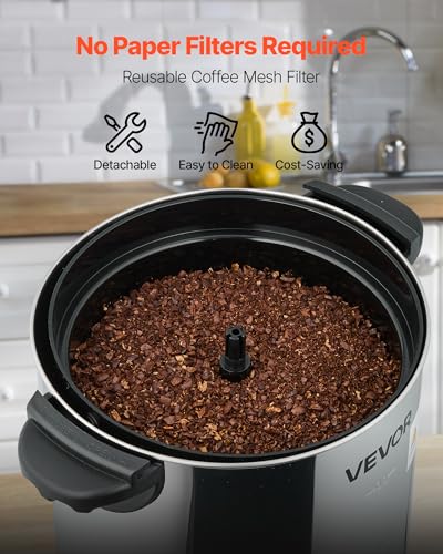 VEVOR Commercial Coffee Urn, 30 Cup 4.5 L Hot Beverage Dispenser with Dripless Faucet, Quick-Brewing Commercial Coffee Maker with Stainless Steel Liner, for Catering, Business, Church & Restaurant - size: 30Cup
