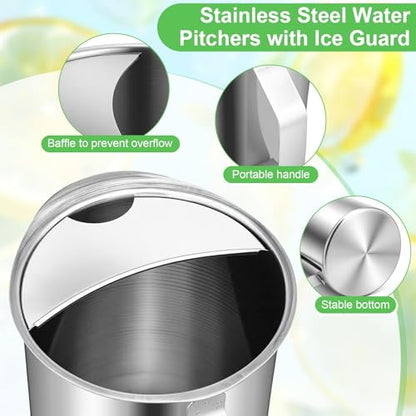 3 Pack 50.7 fl oz/1.5 L Stainless Steel Pitcher with Ice Catcher