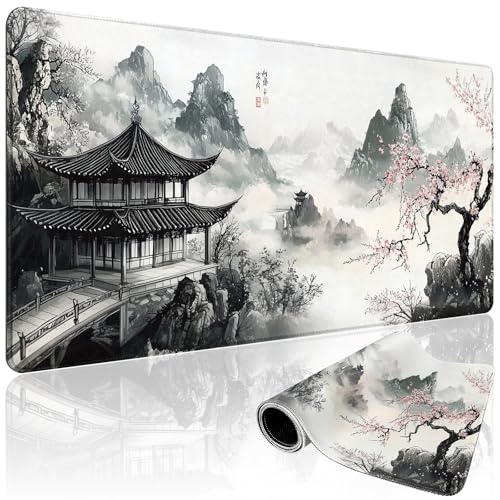 Japanese B&W Cherry Blossoms Gaming Mouse Pad Desk Mat 31.5"x15.7 - color: Black and White