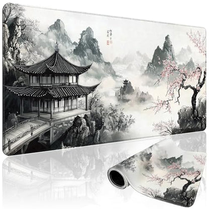 Japanese B&W Cherry Blossoms Gaming Mouse Pad Desk Mat 31.5"x15.7 - color: Black and White