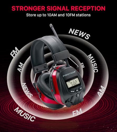Digital AM/FM Radio Hearing Protection Earmuffs, 25 dB NRR - color: Am Fm Radio + Red