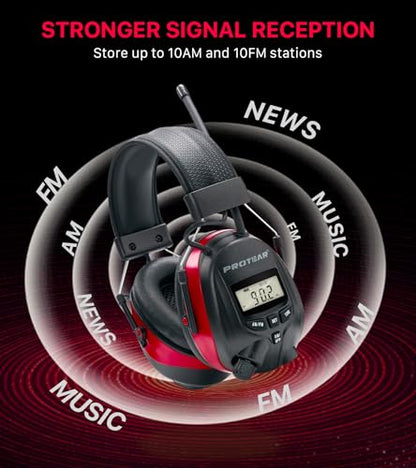 Digital AM/FM Radio Hearing Protection Earmuffs, 25 dB NRR - color: Am Fm Radio + Red
