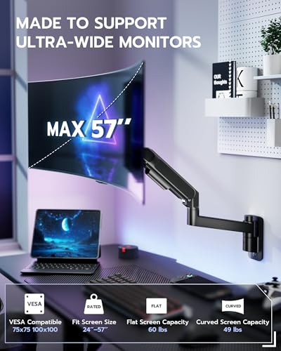 ARES WING Monitor Wall Mount for 24-57 Inch Ultrawide Screen, Black - color: Black, size: Single Monitor Arm