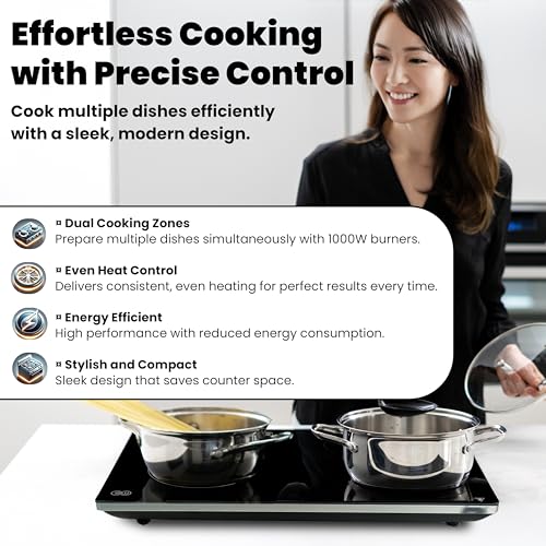 OMEO Portable Double Induction Cooktop 2 Burner Electric Cooktop, Touch Control 110V Induction Cooker with Safety Lock, Pause, Auto Shutoff Timer Setting, 9 Heating Level and Overheating Protection - size: Double Burner