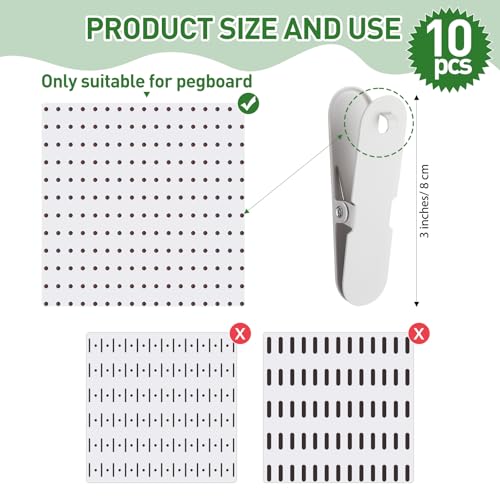 CroBlissful Pegboard Clips Peg Board Metal Accessories Hook, White, 10 Pcs - color: White