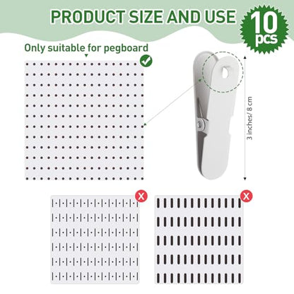 CroBlissful Pegboard Clips Peg Board Metal Accessories Hook, White, 10 Pcs - color: White