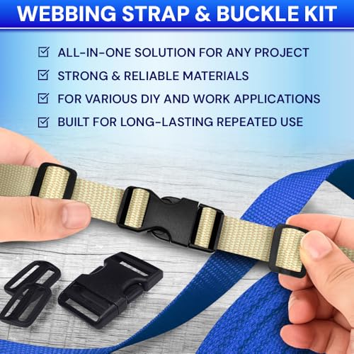 TECEUM 3/4" Nylon Strap Kit with Buckles, Cream 6 yards Repair Set - color: Cream, size: 3/4" - 6 yards, style: 6 Buckle - 12 Slides - 6 D-rind