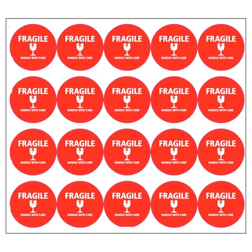 StickerJet Fragile Stickers Sheet – (20pcs, 2x2) High-Visibility Handle with Care Labels, Strong Adhesive Vinyl Decals for Shipping, Packaging, and Protection – Made in USA - size: 2x2 Inch, style: 20 Stickers - Sheet