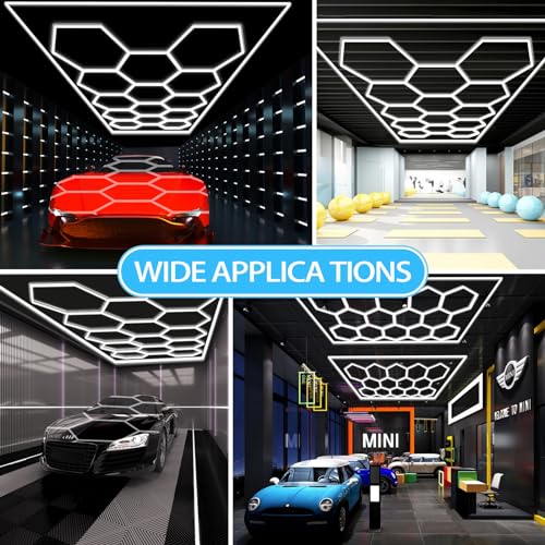LZHOME Hexagon LED Garage Light: Ultra-Bright Hex Ceiling Lights, Hexagon led Lights for Garage Warehouse Workshop Gym Basement - size: 14 HEX+Border