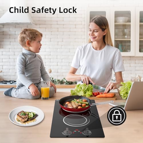 VBGK Double Induction Cooktop,110V 2300w 2 burnerinduction cooktop,2 burner Hot Plate Electric burner withLCD Touch Screen 9 Levels Settings Child Safety Lock &Timer - size: Double Induction Cooktop