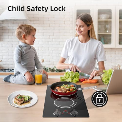 VBGK Double Induction Cooktop,110V 2300w 2 burnerinduction cooktop,2 burner Hot Plate Electric burner withLCD Touch Screen 9 Levels Settings Child Safety Lock &Timer - size: Double Induction Cooktop