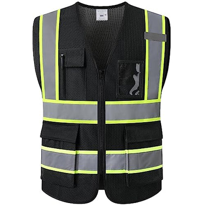 Hi Vis Reflective Safety Vest for Men Women,Meets ANSI/ISEA - color: Black, size: X-Large