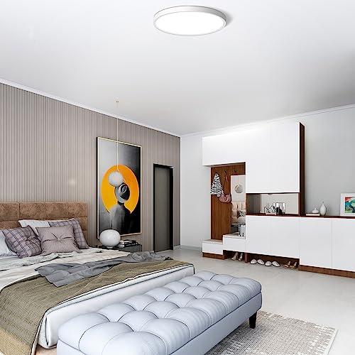 CHARYJOD LED Flush Mount Ceiling Light Fixture 12Inch, 24W Flat Light,5000K Ultra Thin Surface Panel Low Profile for Bedroom Kitchen Bathroom Garage Living Room, White (DC-CJ-0030-24W-50K) - color: White, size: 12Inch-1Pack