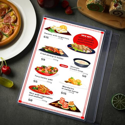 Zhanmai 96 Pcs Clear Vinyl Menu Cover 8.5'' x 14'' Reusable Menu Holder Restaurant Menu Covers Double Sided 2 View Menu Sleeves, Two Viewing Surfaces