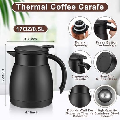 Norme 2 Pcs Thermal Coffee Carafe Creamer, Black, Silver, 17 oz - color: Black, Silver, size: 17 oz
