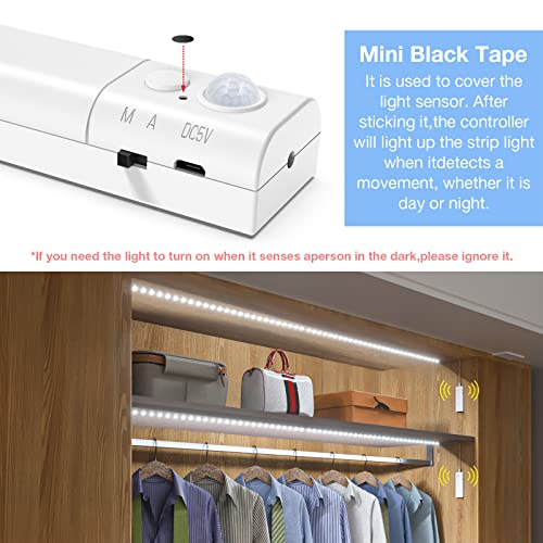 WOBANE 16.4ft Dual Motion Sensor Stair Lights Strip, Rechargeable LED Strip - color: White, size: 16.4ft White