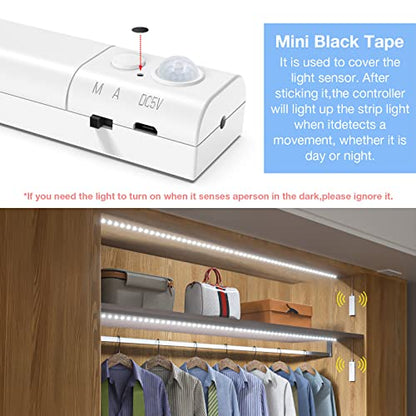 WOBANE 16.4ft Dual Motion Sensor Stair Lights Strip, Rechargeable LED Strip - color: White, size: 16.4ft White