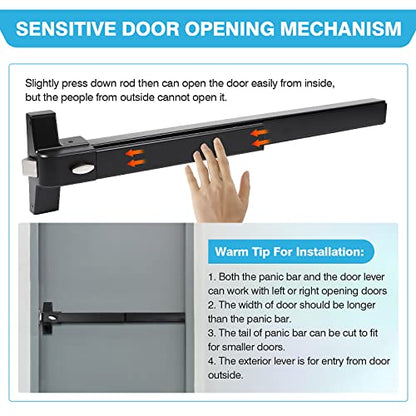 IRONWALLS 27.5" Black Commercial Panic Bar Exit Device with Exterior Lever - color: Black, size: 27.5 Inch