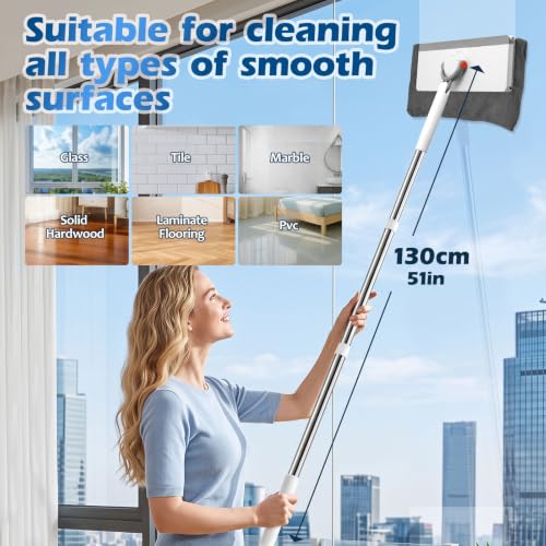 Masthome Hands Free Snap Grip Clamp Flat Mop. Includes 2 Microfiber Cloths - color: Large White Orange
