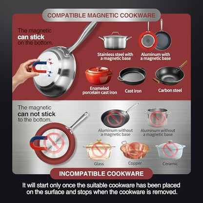 ChangBERT Portable Induction Cooktop 1800W NSF Certified Commercial Range Powerful Countertop Burner Pro Chef Professional Hot Plate Premium Stainless Steel Housing Schott Glass 10 Hours Timer - style: FlameCold Series 1800W