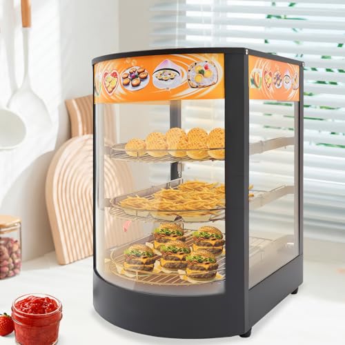3-Tier Commercial Food Display Warmer,800W Electric Food Warmer Countertop Pizza Warmer Countertop with LED Lighting Removable Shelves Glass Door, Pastry Display Case for Buffet Restaurant 110V