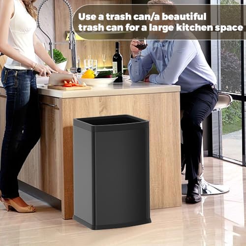 6.6 Gallon/25L Stainless Steel Square Trash Can, Large Capacity Kitchen Garbage Can, Business Trash Bin, Tall, Elegant, Black Waste Basket, for Home, Office, Hotel (25L Black) - color: 25L Black