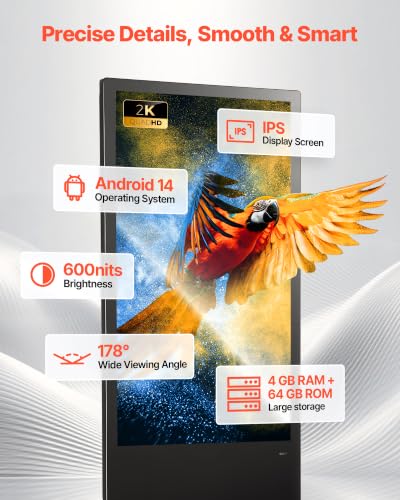 VEVOR 43 in Indoor Digital Signage Floor Standing Advertising Display Kiosk, with WiFi HDMI/USB Input Android OS, 178° Wide View, LCD Screen Interactive Monitor, Mobile Commercial Totem Poster - size: 43"-Non Touchscreen