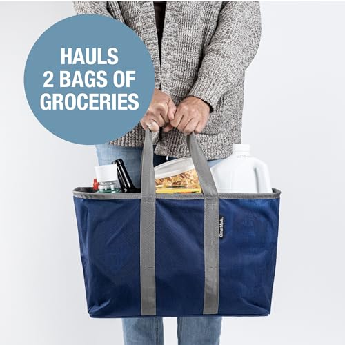 CleverMade EcoBasket Collapsible Grocery Tote, 30L Structured Tote Bag - color: Blue/Gray, size: 30l - 1 Pack