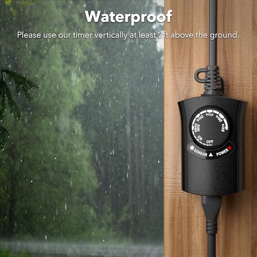 HBN Outdoor Light Timer Waterproof, Weatherproof Photocell Dusk to Dawn Light Sensor,2/4/6/8 Countdown Timer, 1 Grounded Outlet for Christmas Lights，Hallowen Deceration，1875W 15A 1/2HP (Pack of 3) - size: 1 Outlet (Pack of 3)